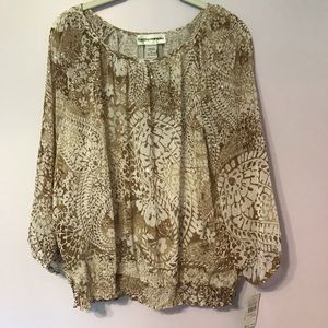 Cathy Daniels Taupe Blouse Subtle Sequins Size XL